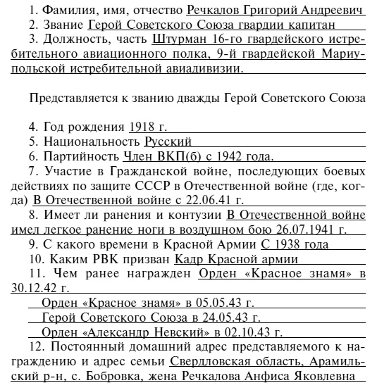 Советский ас Григорий Речкалов, дважды Герой Советского Союза. Дневники, документы, воспоминания Советский ас Григорий Речкалов, дважды Герой Советского Союза. Дневники, документы, воспоминания